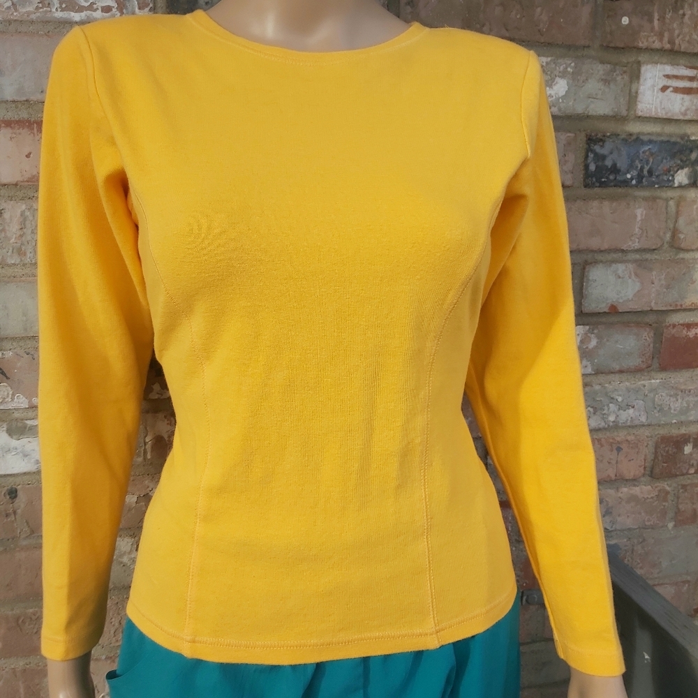 Vtg 80's/90's Bright Yellow Liz Wear Long Sleeved Fitted Shirt- Small